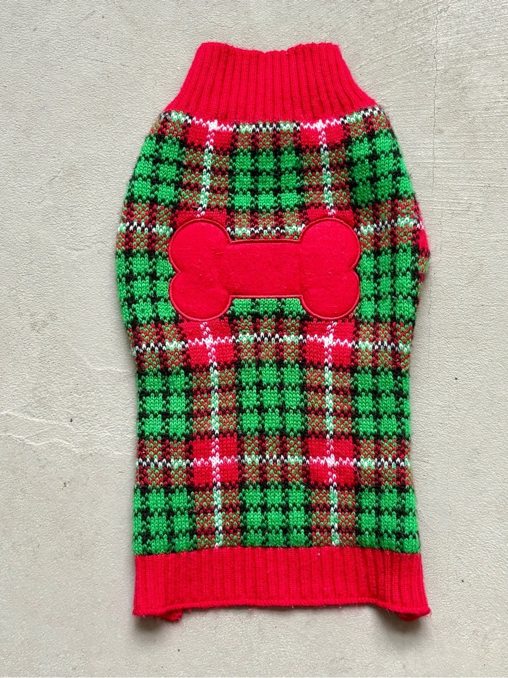 SIMPLY DOG Red & Green Plaid Dog Sweater with Bone Accent
